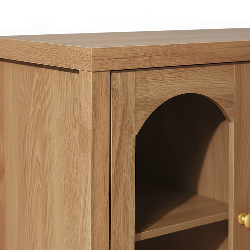 Walker Edison Modern Arched Glass Accent Cabinet with Brass Hardware