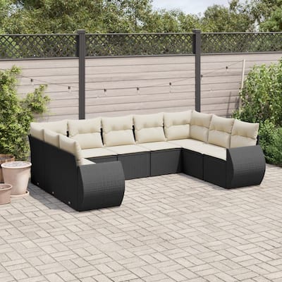 vidaXL Patio Sofa Set with Cushions Outdoor Conversation Furniture Poly Rattan