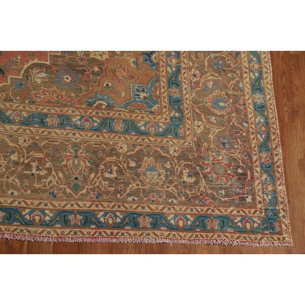 Traditional Floral Mashad Persian Vintage Rug Handmade Wool