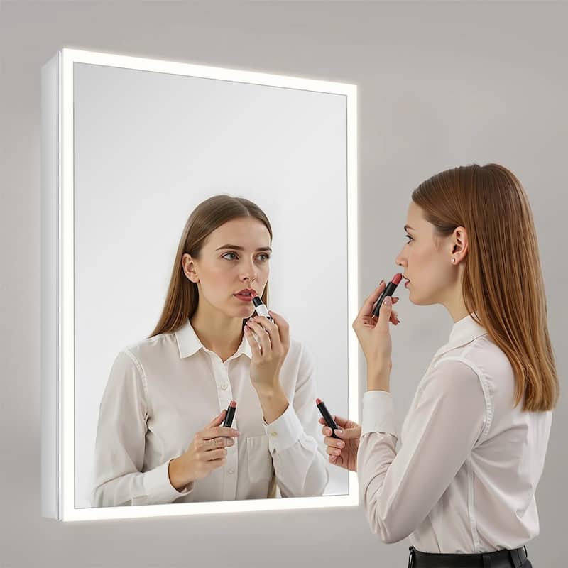 24" Wall Mounted Lighted Bathroom Mirror Medicine Cabinet with Anti-Fog and Magnifier - 24” x 4.9” x 31.9”