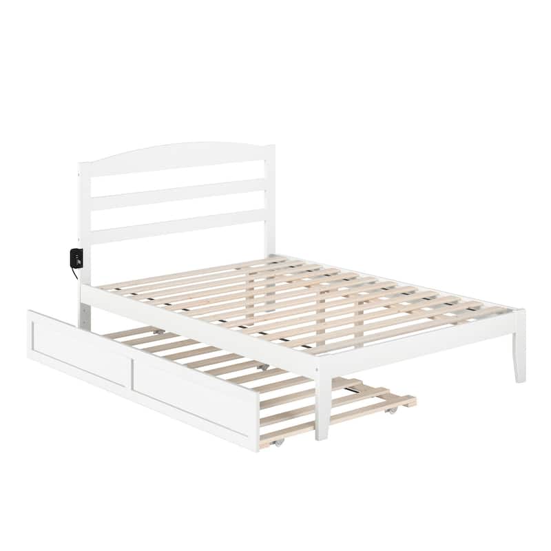 Full Size Platform Bed with Trundle & Charging Station - Modern Style Bedroom Furniture