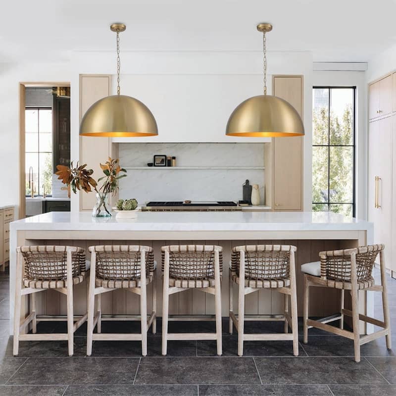 Mid-Century Modern Brass Oversized Metal Dome Pendant Light - 15.8 Inches