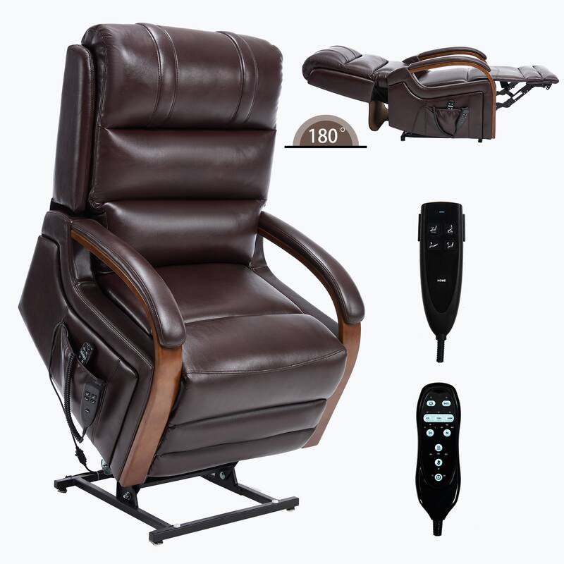 Dual Motor Power Lift Recliner with Heat Massage and Solid Wood Armrests