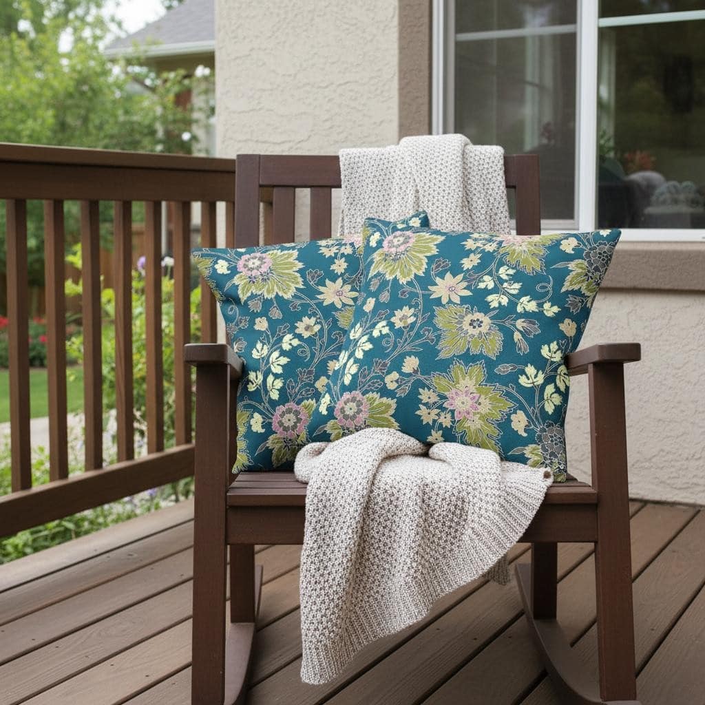 HomeRoots Set of Two 16" X 16" Green and Yellow Blown Seam Floral Indoor Outdoor Throw Pillow - 16.00' X '16.00' X '5.00