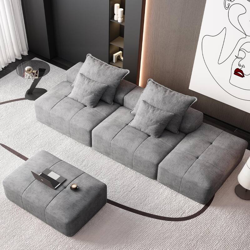 Modern Oversized Modular Sectional Sofa with 2 Ottoman and 2 seat, with 4 Pillows,4 PCS DIY Combination Tufted Sofa