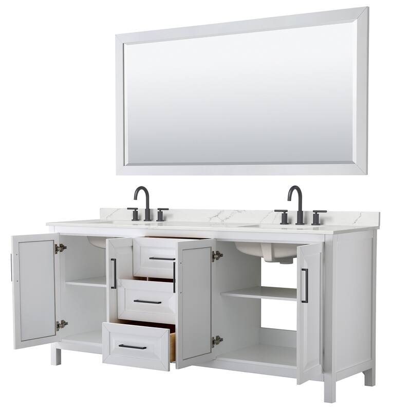 Daria 80-inch Double Vanity, 3 Hole Quartz Top, 70-inch Mirror