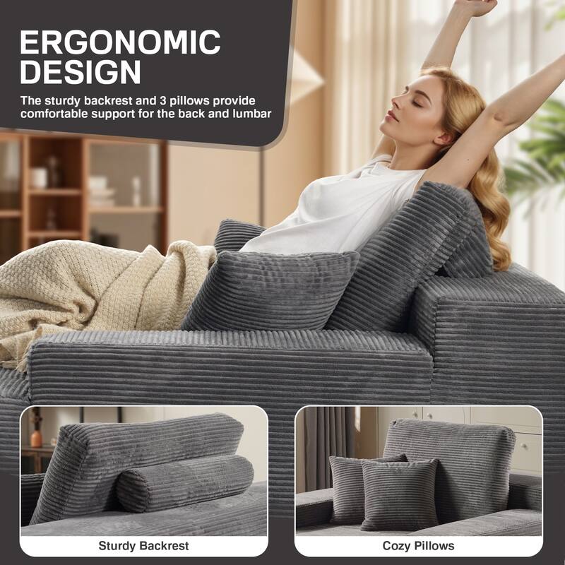 XIZZI Chaise Lounge Chair Corduroy Boneless Sofa Bed Sleeper Couch