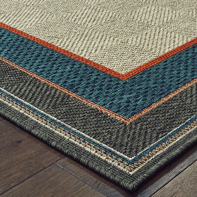 Vista Home Higgins Bordered Grey/ Blue Indoor/ Outdoor Area Rug
