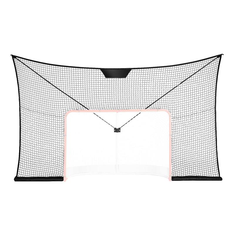 Black Hockey Net Backstop with Iron Frame and Sandbag Design