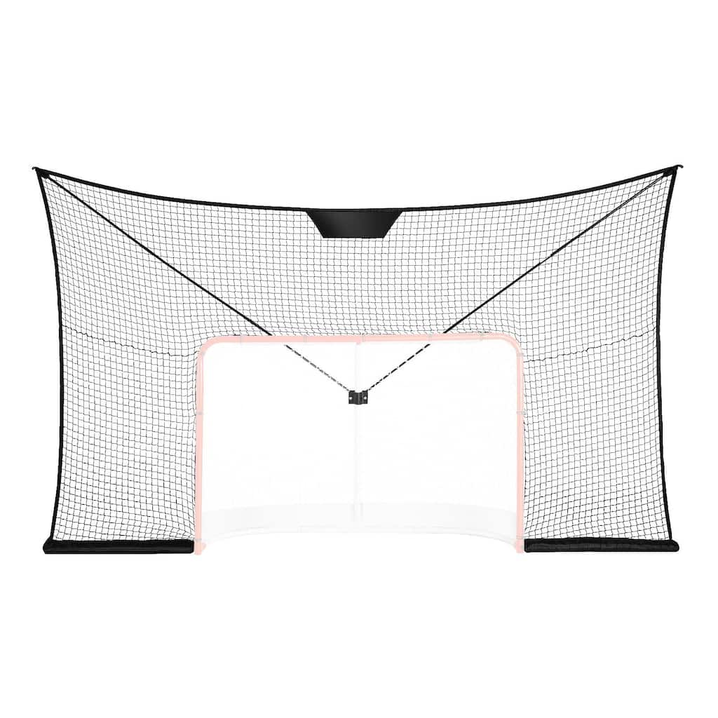 Black Hockey Net Backstop with Iron Frame and Sandbag Design