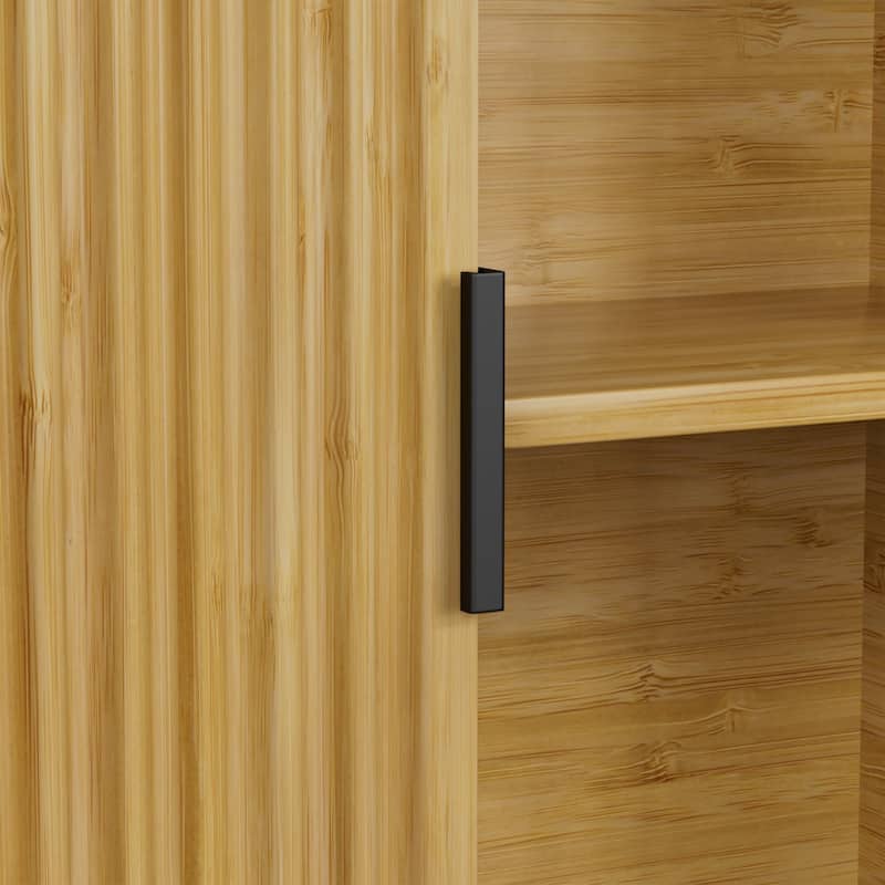 VEIKOUS Bamboo Over-The-Toilet Storage Cabinet with Upgraded Sliding Door