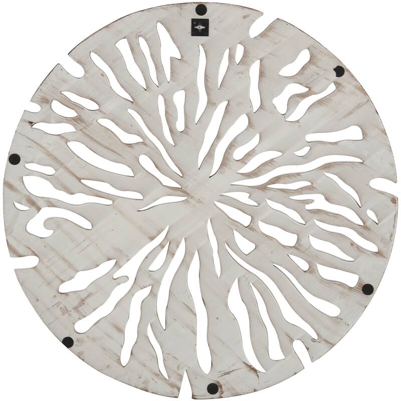 Beige Wood Handmade Intricately Carved Starburst Home Wall Decor with White Accents
