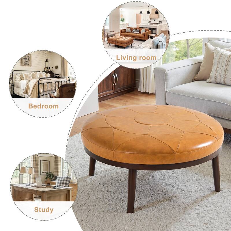 34.5" W Full-Grain Genuine Italian Leather Ottoman by Lumibee