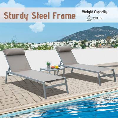 Steel Lounge Chairs for Outside with Table, Lounge Chair Set of 3