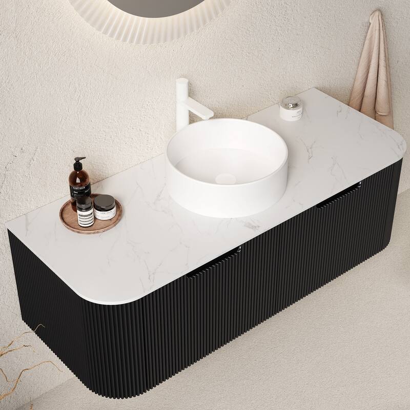 Modland 24"-60" Wall Mount Vanity with Vessel Sink - French Stripes, Pre-Assembled, Soft-Close Drawer
