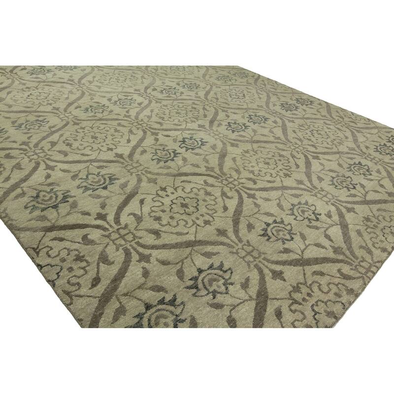 Transitional Grey Hand-Knotted Wool Area Rug
