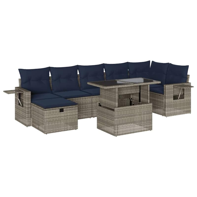 vidaXL Patio Sofa Set with Cushions and Table Outdoor Garden 8 Piece Poly Rattan - 24.4" x 24.4" x 27.2"