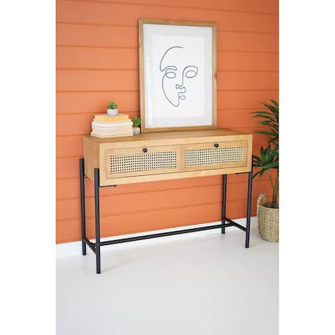 Wood Console With Woven Cane drawers add Touch of DÃ©cor to Your Home