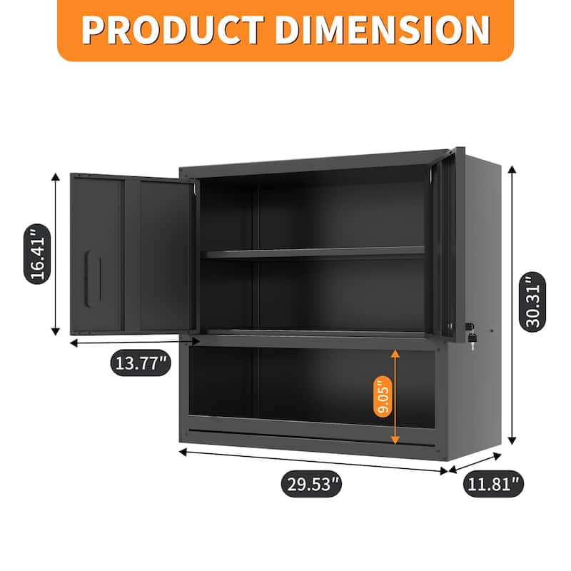 Metal Wall-Mounted Tool Storage Cabinet with Locking Door and 1 Shelf 1 Opened Drawer