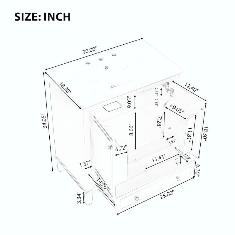 30" Bathroom Vanity with Sink Combo, Multi-functional Cabinet with Doors and Drawer