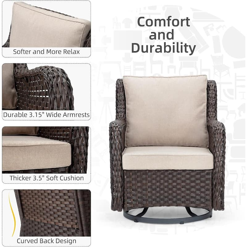 3 Pieces Outdoor Swivel Wicker Glider Patio Chairs with Table Set