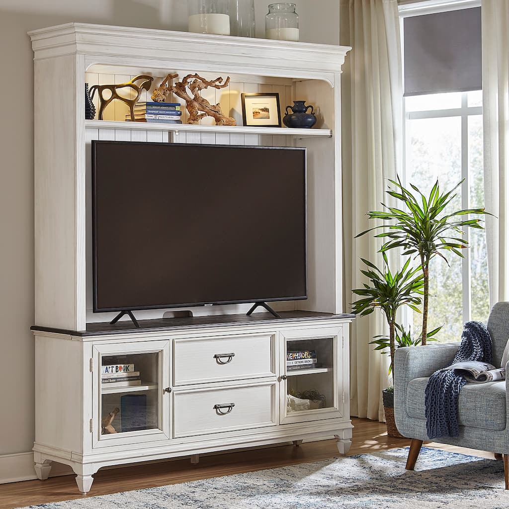 Allyson Park Wirebrushed White & Charcoal Entertainment Center