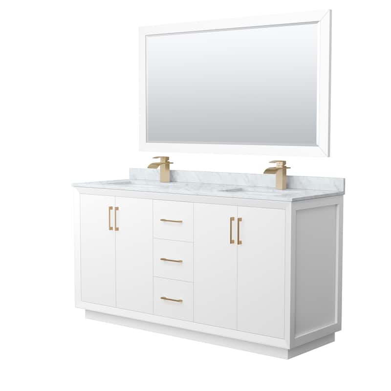 Wyndham Collection WCF414166D-NAT-UNSM58 Strada 66" Free Standing - White / Satin Bronze Hardware