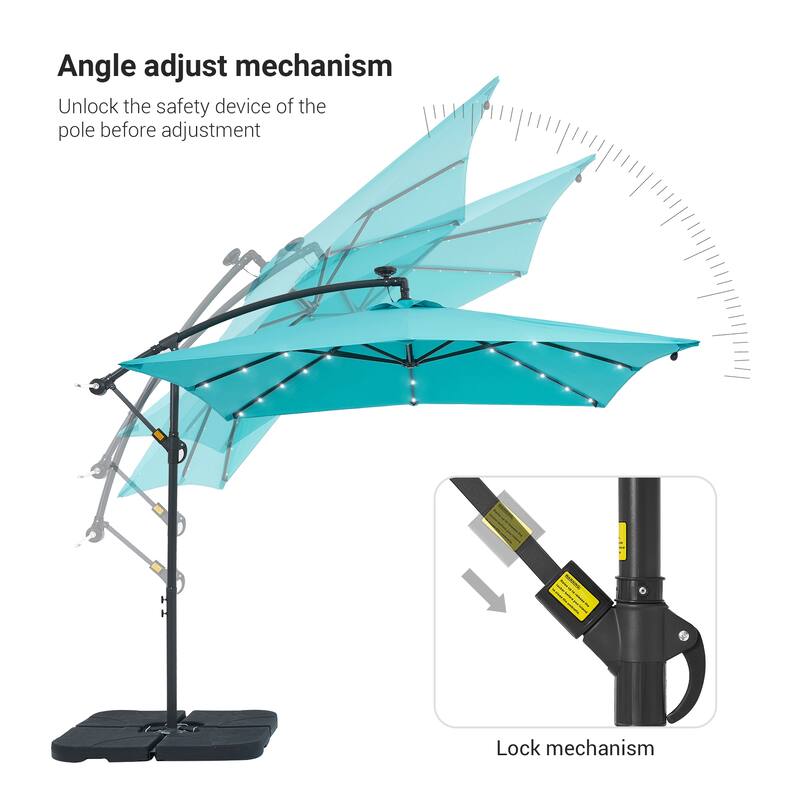 LIVOOSUN 8.2Ft LED Square Offset Hanging Patio Umbrellas w/Base