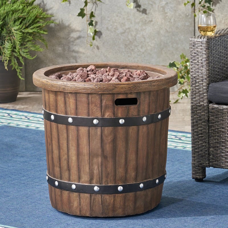 25 in. W x 24 in. H Iron Round Propane Gas Burning Outdoor Fire Pit in Brown - brown - Propane