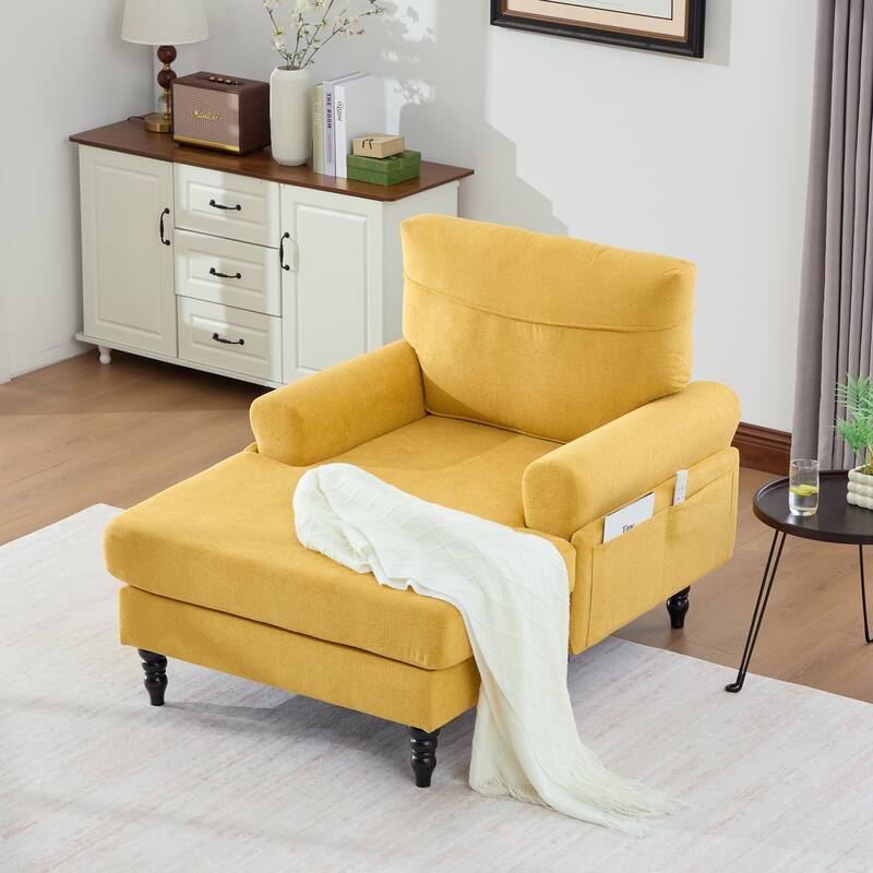 Modern Minimalist Chenille Fabric Chaise Lounge Recliner Single Sofa Living Room Bedroom Rest Chair