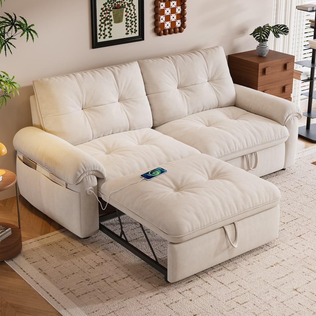 GDFStudio Milo 77" Plush Fabric Convertible Sofa Bed, Steel Frame, 2-in-1 Loveseat