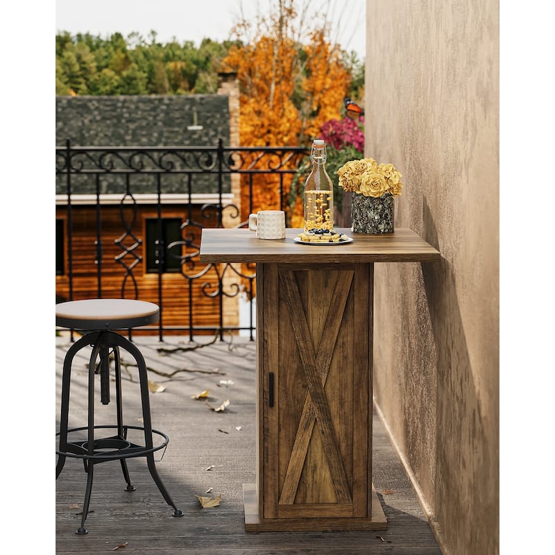 Square Bar Table with Storage, 39.4" Bar High Pub Dining Table with Barn Door