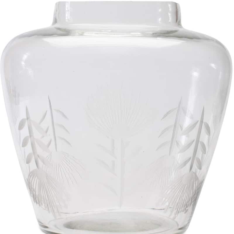 7" Clear Etched Leaf Glass Urn Table Vase - 6.50