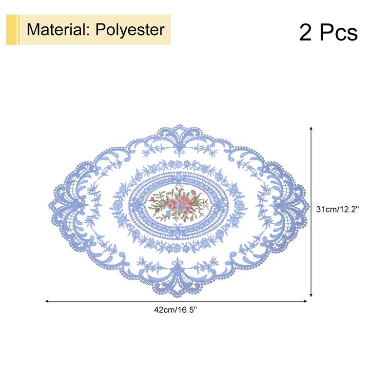 2Pack 12x16in Retro Lace Placemat Oval French Crochet Doilies Coasters - 12x16-in - Blue