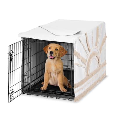 Sweet Jojo Designs Ivory Boho Chic Sun Dog Crate Kennel Cover 36in. Off White Cotton Bohemian Farmhouse Shabby Southwestern Tuft