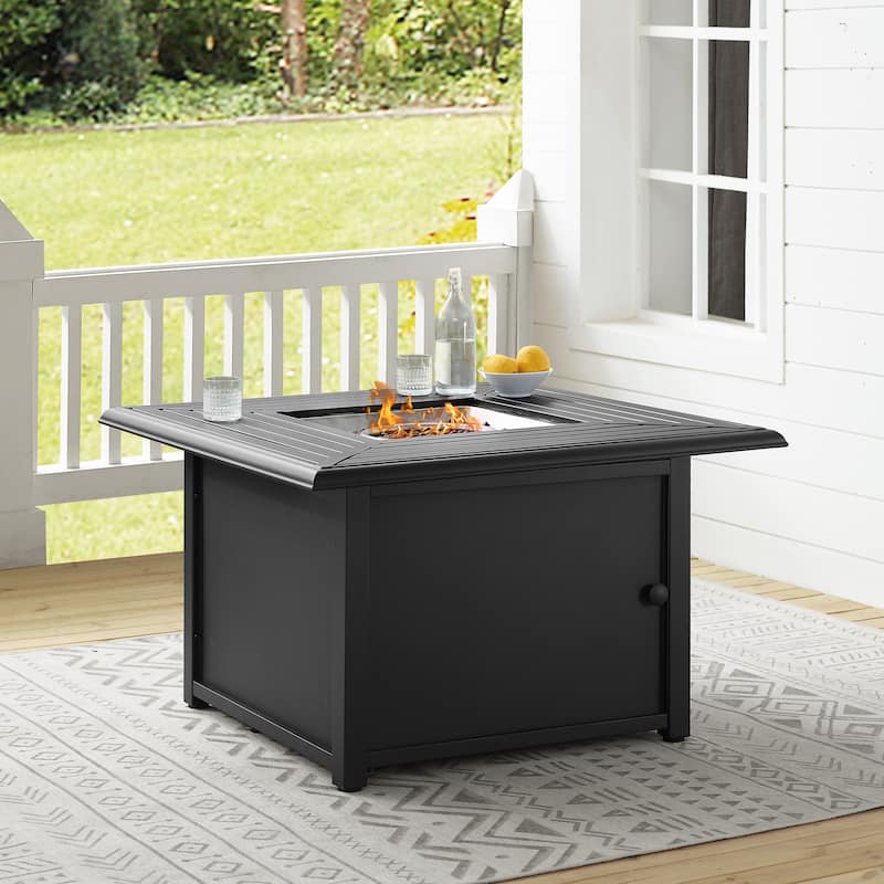 Crosley Dante Transitional Slatted Black Metal Fire Table - 42.88 W x 41.88 D x 25.13 H