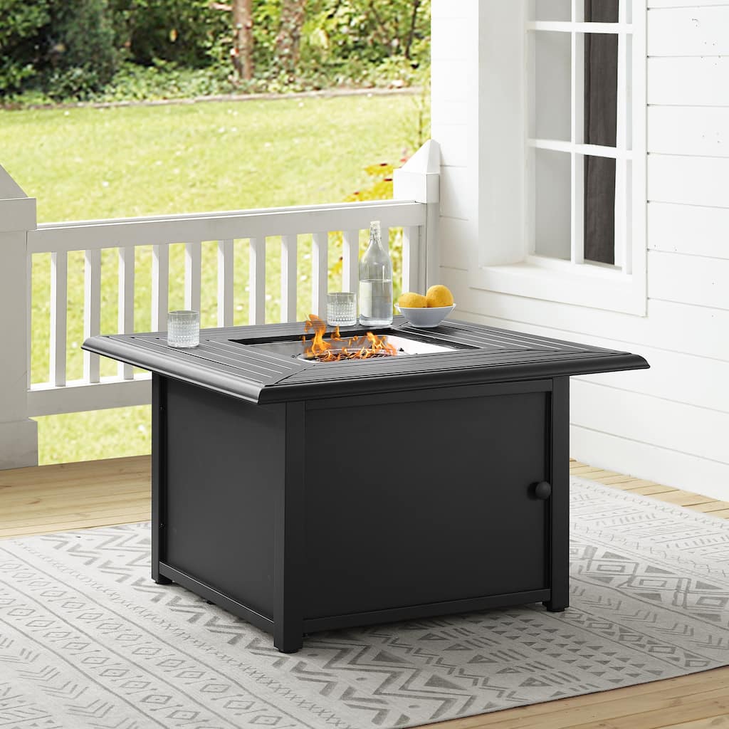Crosley Dante Transitional Slatted Black Metal Fire Table - 42.88 W x 41.88 D x 25.13 H