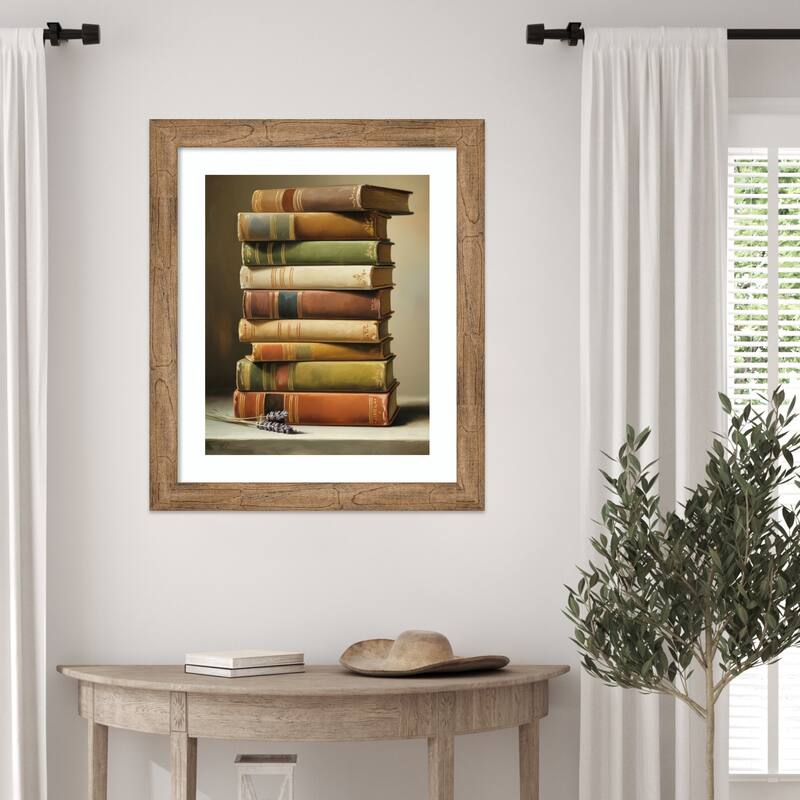 The Book Pile by Andreas Magnusson Wood Framed Wall Art Print