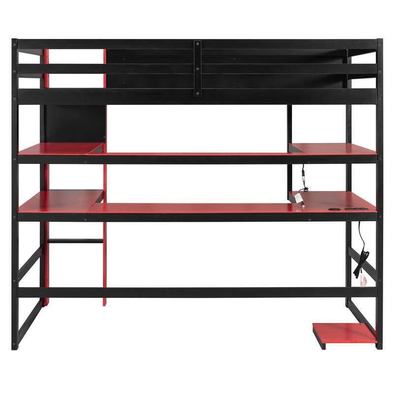 Loft Bed with Wraparound Study Hub, Side Storage Rack, USB Charging & RGB Light by Harper&Bright Designs