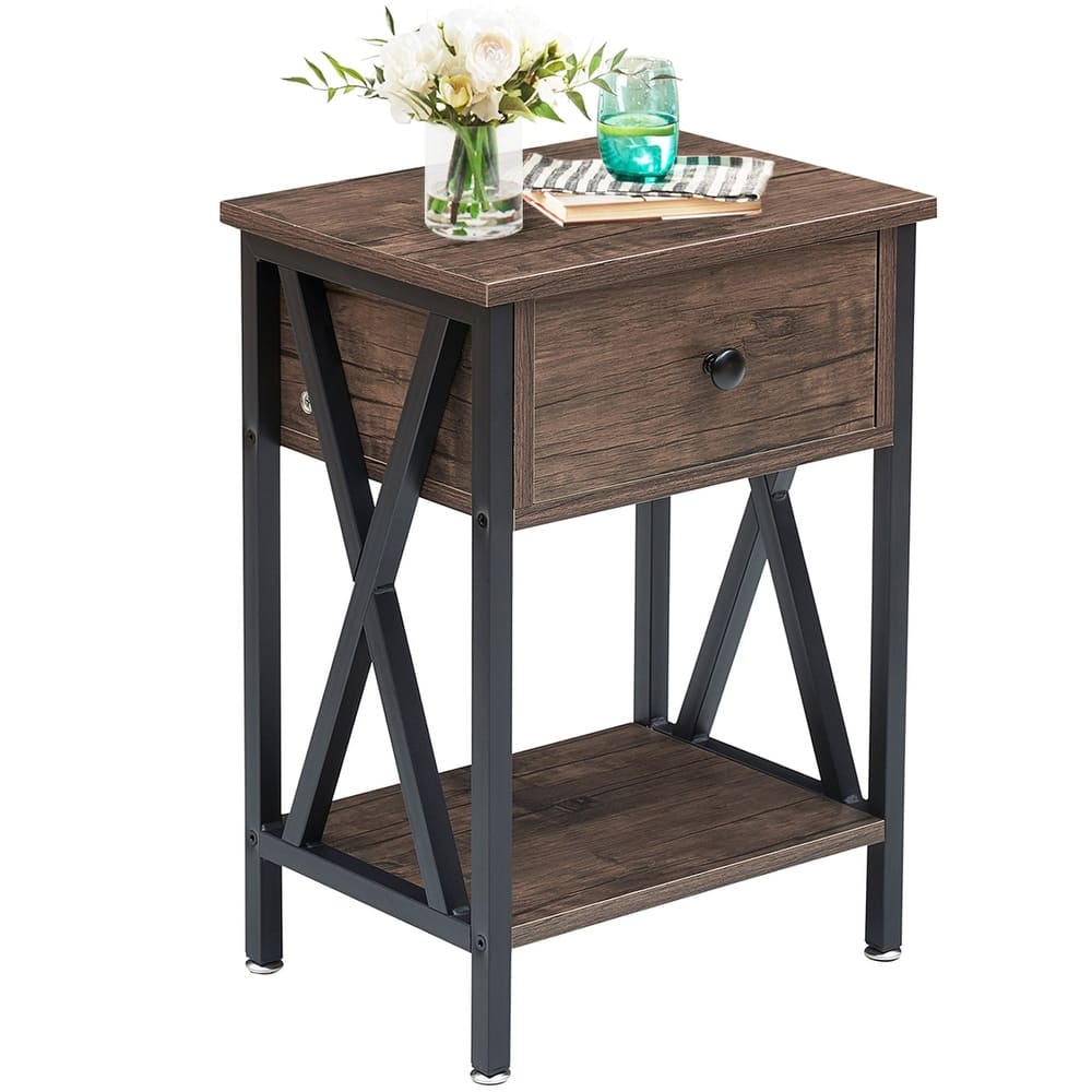 VECELO 1 - Drawer Modern End Table/Nightstands with Storage Shelves