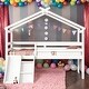 preview thumbnail 1 of 5, Modern Twin Size Low Loft Bed with Slide and Ladder and Safety Guardrails and House Roof for Bedroom White