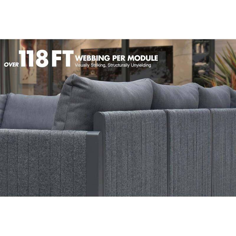 PURPLE LEAF Sanori Sectional Sofa Patio Conversation Set with Grey Ottoman and Cushion for Poolside Graden Couch
