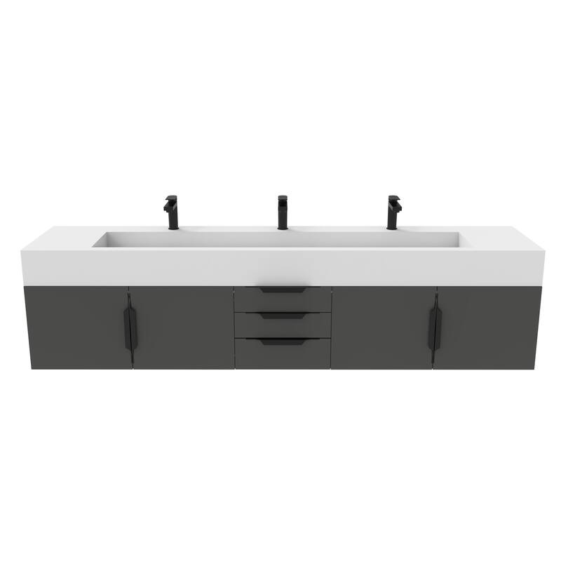 Nile 84" Wall Mounted Bathroom Vanity Set w/ White Top