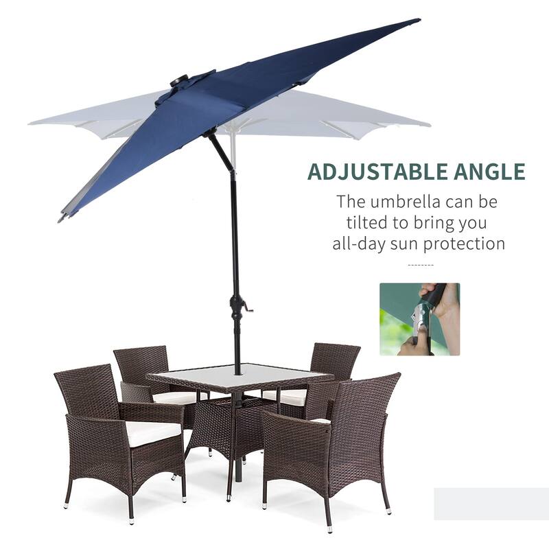 Outsunny 9'x7' Solar Umbrella,LED Lighted Patio Umbrella for Table or Base with Tilt & Crank Outdoor Umbrella for Garden