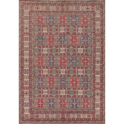 Kazak Oriental Area Rug Hand-Knotted Geometric Wool Carpet - 8'10" x 11'9"