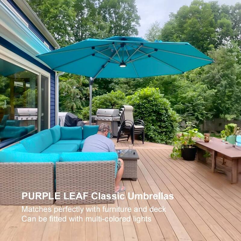 PURPLE LEAF Double Top Round Patio Large Cantilever 360 Degree Rotation 10/11/12/13ft Outdoor Classic Umbrella
