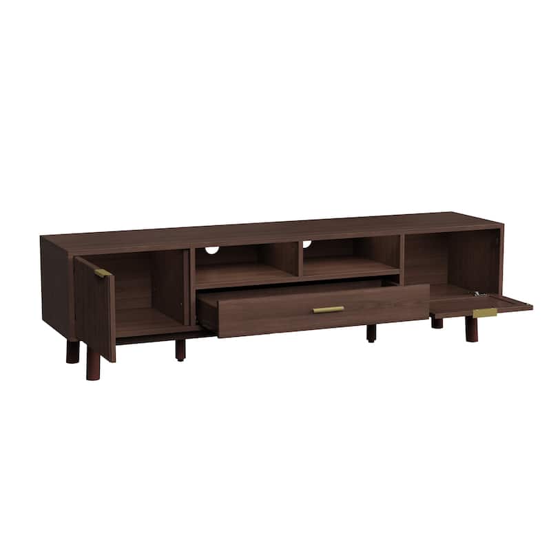 Dark Brown Wood TV Stand Media Storage Cabinets with Drawers