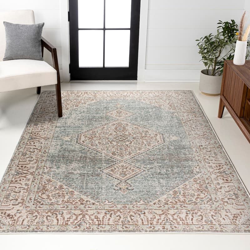 JONATHAN Y Petras Modern Tribal Medallion Area Rug - 2 X 8 - Light Blue/Ivory