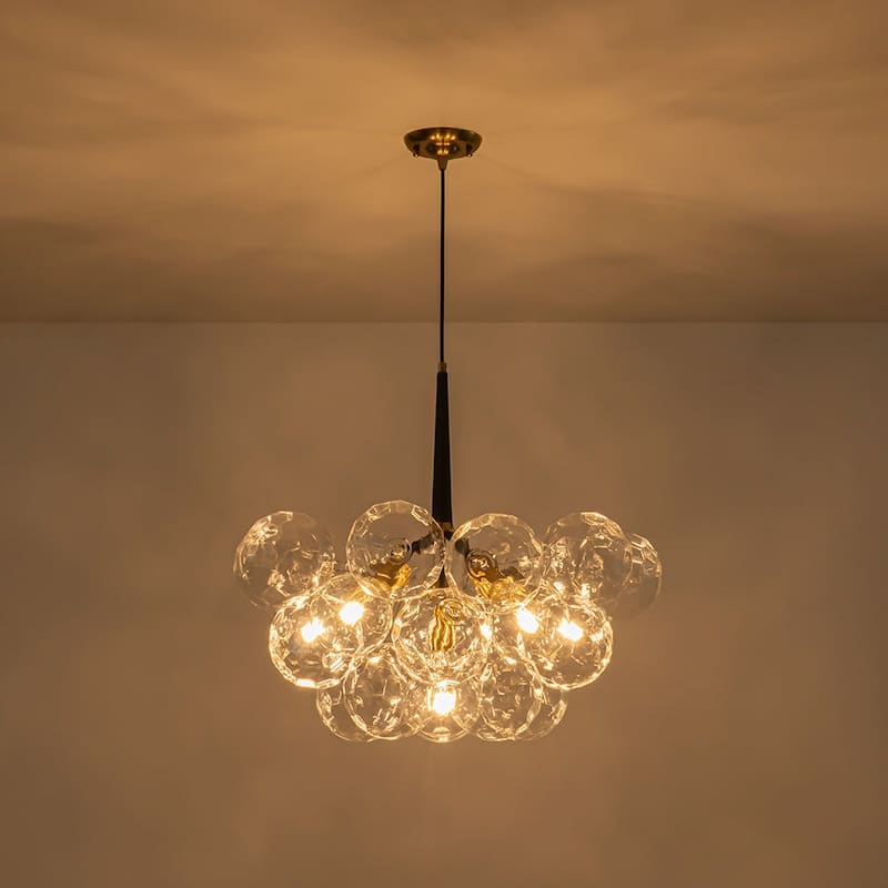 Brass 6-light Dimmable Cluster Clear Cut glass Globe Chandelier