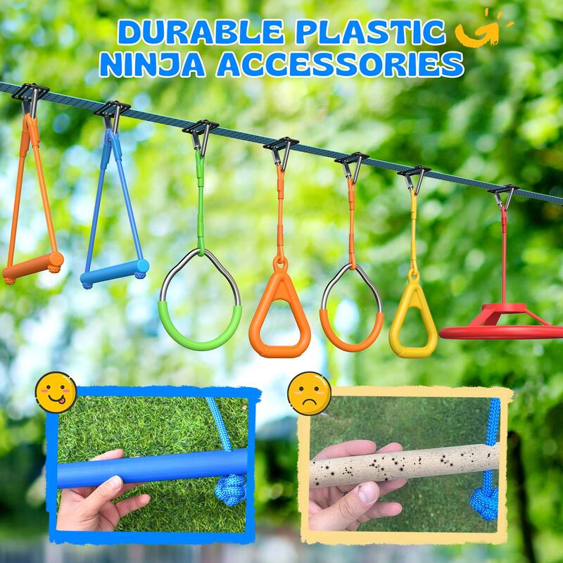 Ninja Warrior Obstacle Course for Kids with Swing, Tree Slackline Jungle Gym Outdoor